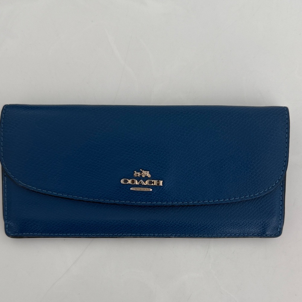 Vintage Coach Deep Blue Leather Continental Wallet with Logo Hardware